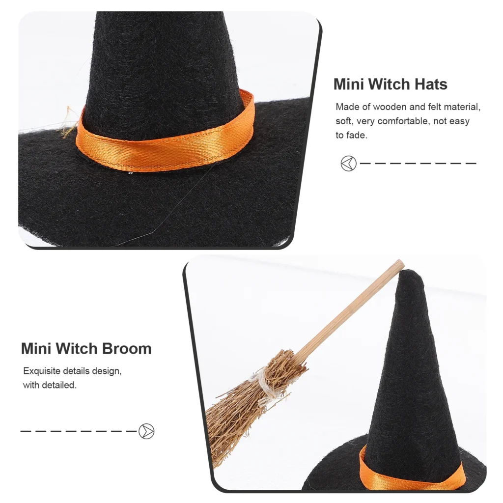Witch Hat Small Hats for Crafts Cake Decor Tiny Broom - Image 2
